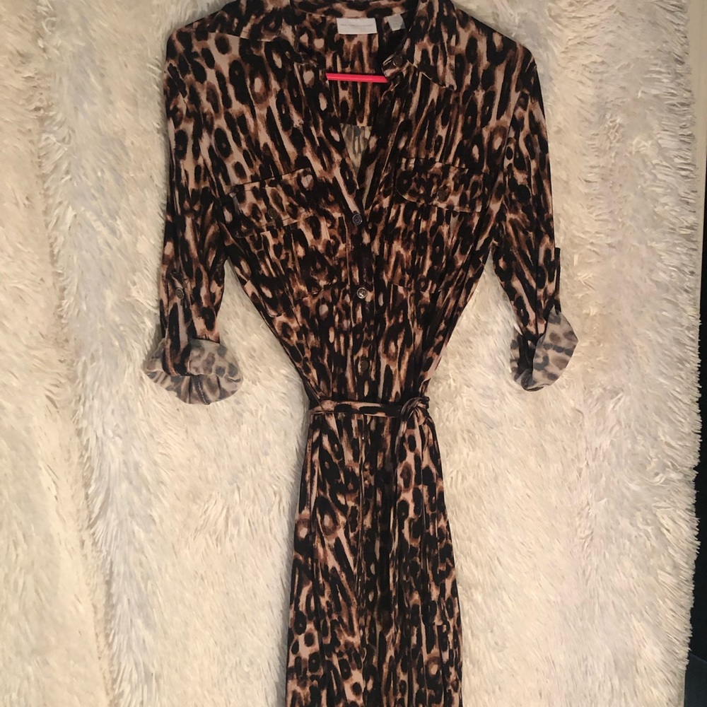 Leopard stretch shirt dress EUC size  XS